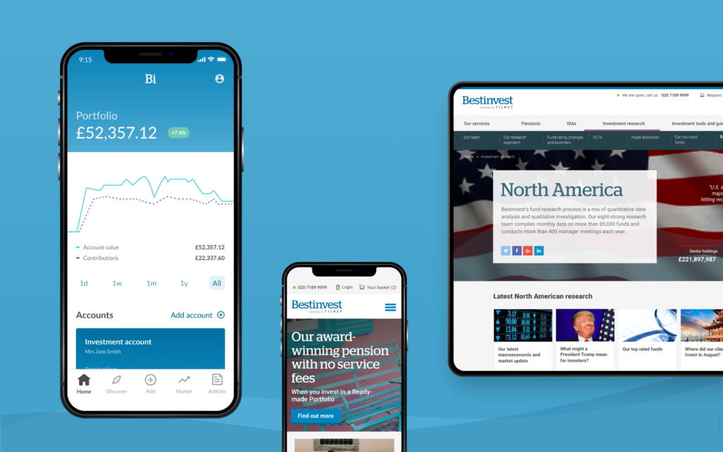 Investment app and website design on mobile and tablet
