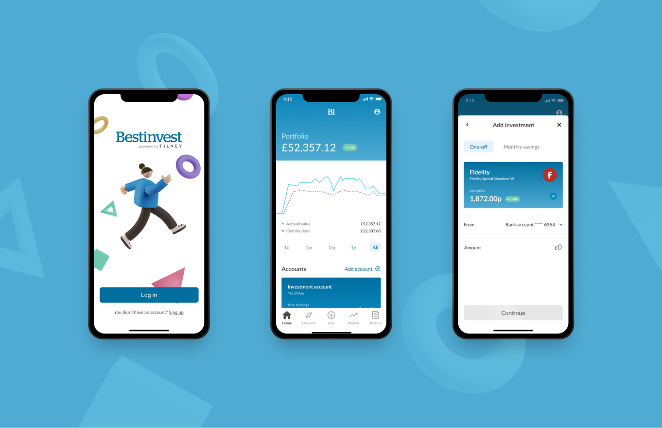 UI design for financial services app Bestinvest