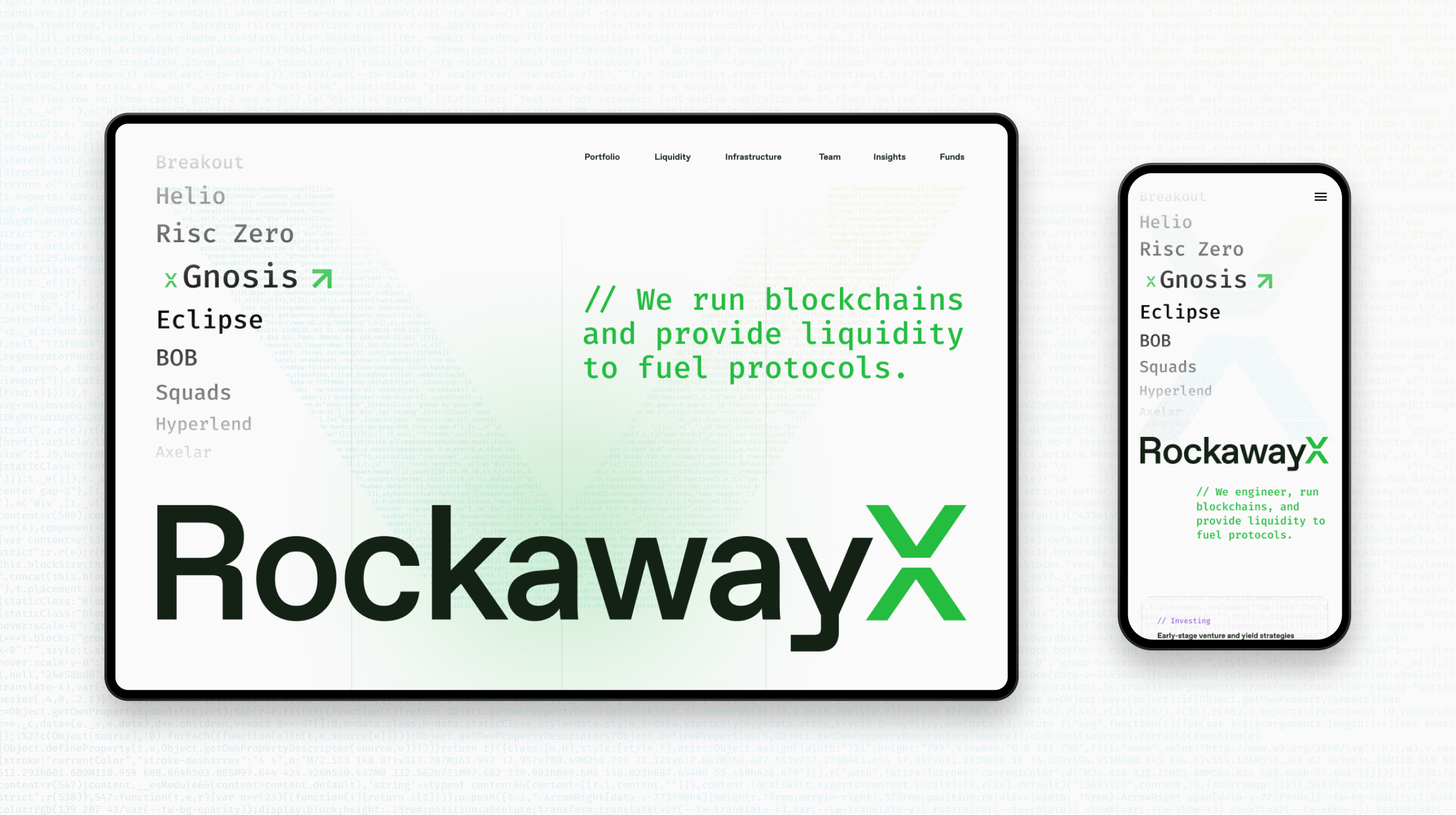 RockawayX homepage UX design for desktop and mobile
